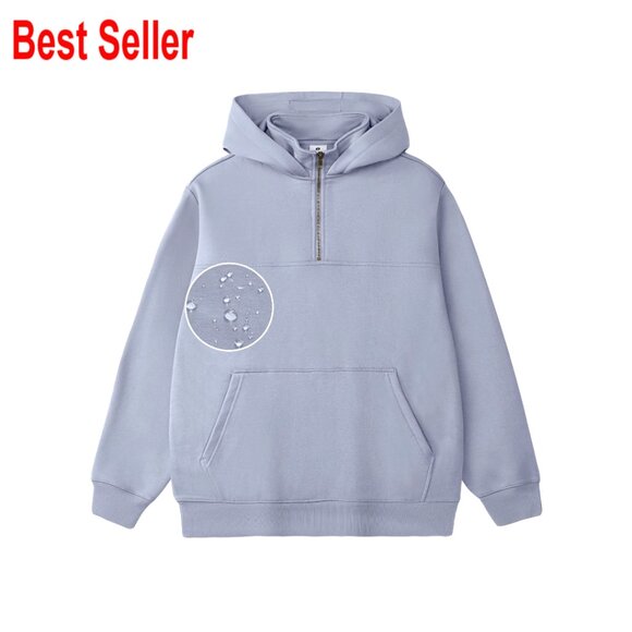 Men's Quarter Zip Hoodie Heavyweight Fleece Hidden Pocket Waterproof